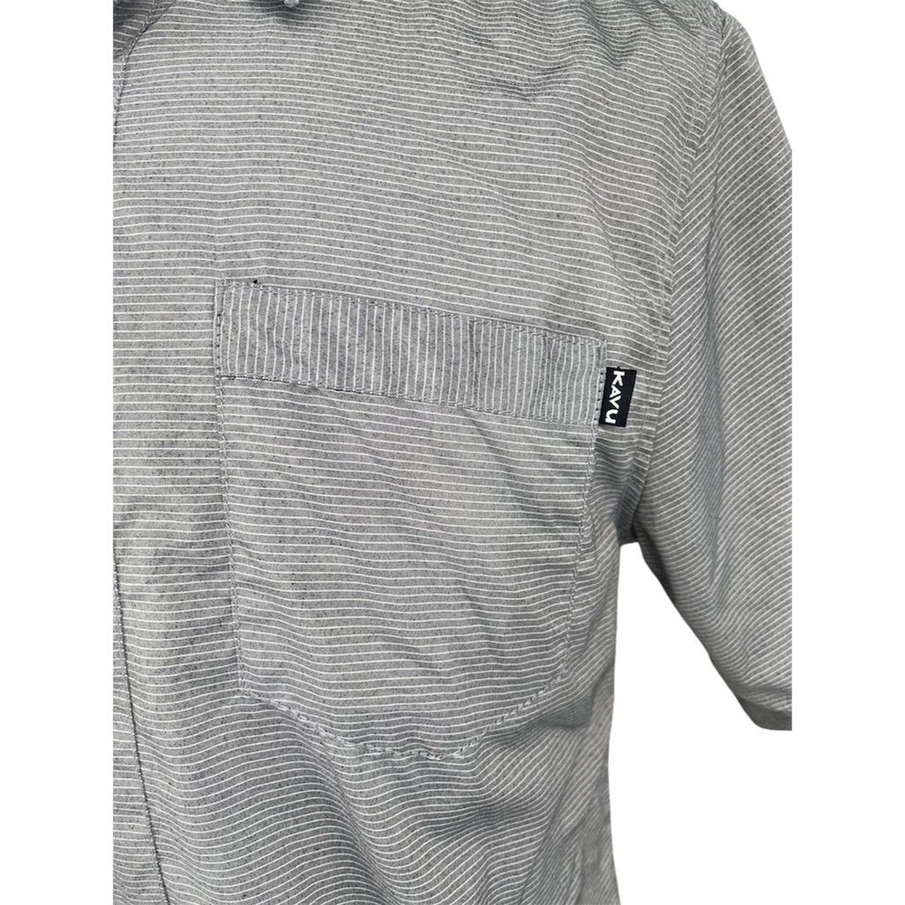 KAVU Men's Striped Short Sleeve Button-Up Shirt Gray Size M Casual - Picture 6 of 11